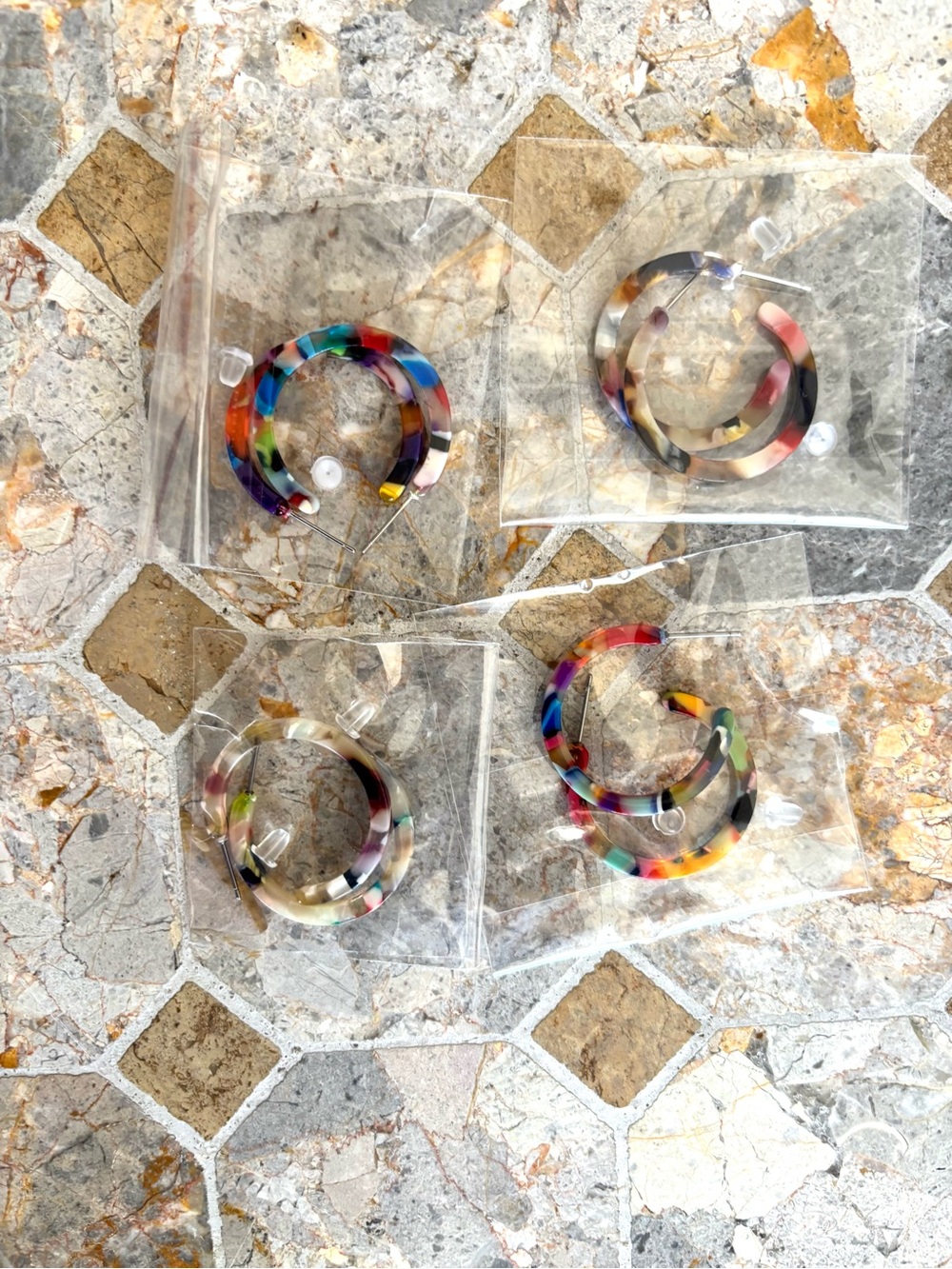 Rainbow Marbled Acrylic Hoop Earrings | New| Set of 4
